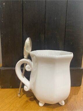 Mud Pie Tea Cup with Spoon, footed White